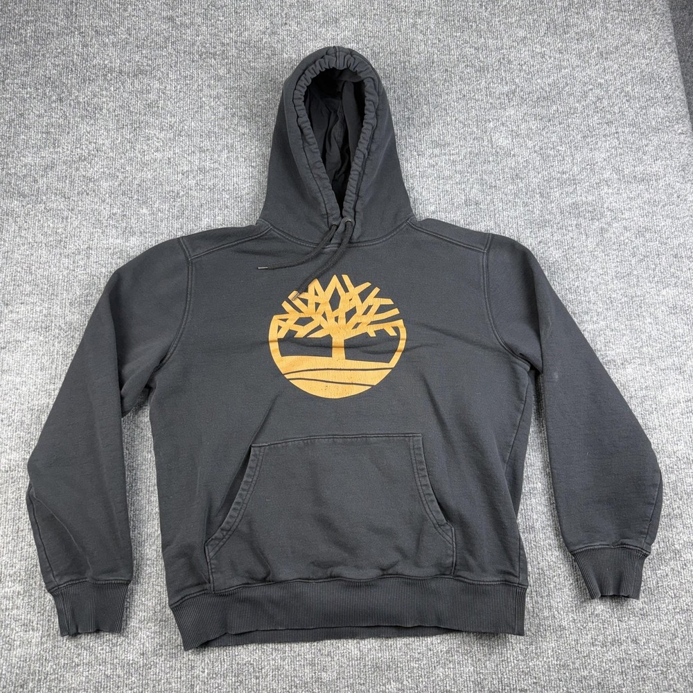 Timberland Hoodie Mens Large Gray Fleece Pullover Tree Logo Outdoor Sweatshirt